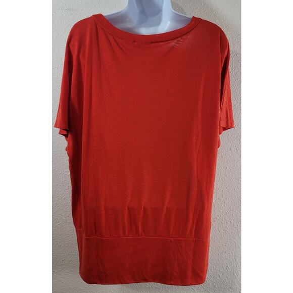 Cato Red Slub Knit Round Neck Short Dolman Sleeve Top Large Lightweight Soft - Picture 3 of 6